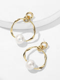 Faux Pearl Detail Hoop Drop Earrings 1pair