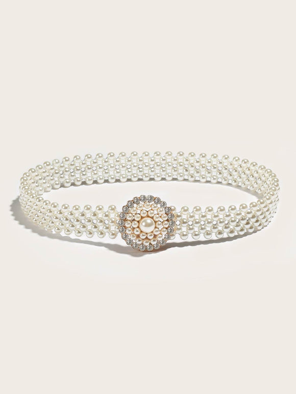 Faux Pearl Embellished Chain Belt