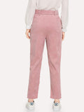 Corduroy Slant Pocket Solid Pants With Belt