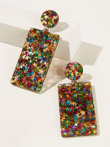 Color-block Rectangle Drop Earrings 1pair