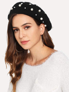 Faux Pearl Embellished Beret Hats