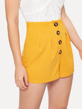 Button Front High Waist Solid Shorts