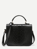 Metal Detail Snakeskin Print PU Shoulder Bag