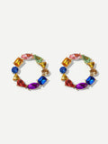 Color-block Rhinestone Hoop Earrings 1pair