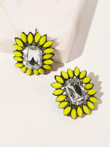 Contrast Trim Rhinestone Stud Earrings 1pair