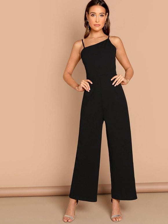 Asymmetric Shoulder Wide Leg Jumpsuit