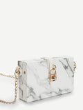 Marbled Print Clutch Bag With Chain