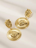 Lion Engraved Round Drop Earrings 1pair