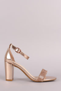 Bamboo Rhinestone Accent Ankle Strap Chunky Heel