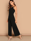 Asymmetric Shoulder Wide Leg Jumpsuit