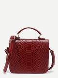 Metal Detail Snakeskin Print PU Shoulder Bag