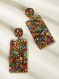 Color-block Rectangle Drop Earrings 1pair