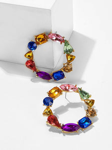 Color-block Rhinestone Hoop Earrings 1pair