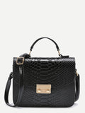 Metal Detail Snakeskin Print PU Shoulder Bag