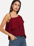 Asymmetrical Neck Flounce Trim Tops