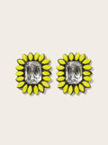 Contrast Trim Rhinestone Stud Earrings 1pair