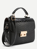 Metal Detail Snakeskin Print PU Shoulder Bag