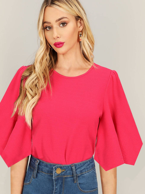 Asymmetrical Flounce Cuff Neon Top