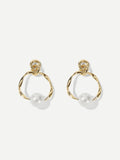 Faux Pearl Detail Hoop Drop Earrings 1pair