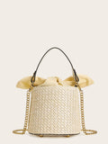 Faux Pearl Decor Woven Bucket Bag