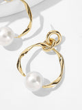 Faux Pearl Detail Hoop Drop Earrings 1pair