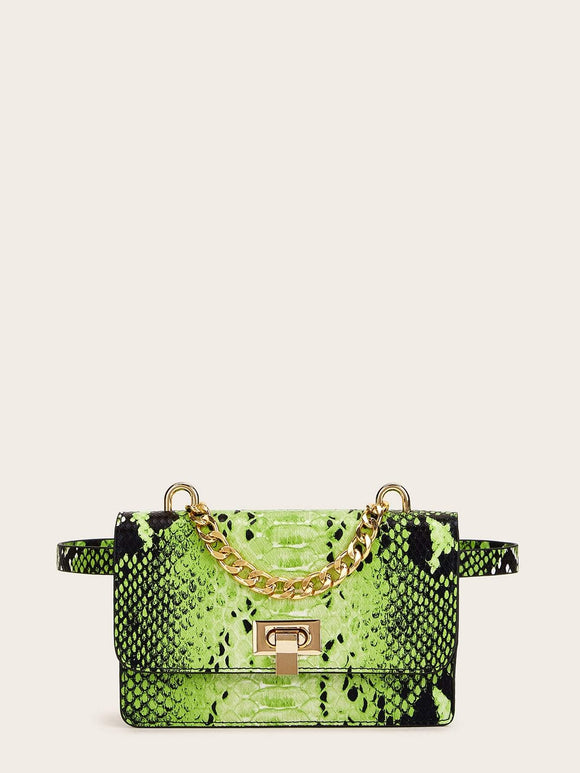 Chain Detail Snakeskin Bum Bag