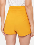 Button Front High Waist Solid Shorts